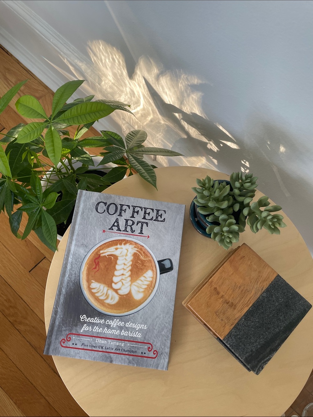 Coffee Art Book and 4 coasters (half wood half ceramic like material